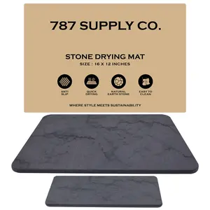 Large Stone Drying Mat for Kitchen Counter - Quick Dry Stone Mat with Sink Caddy | Ultra Absorbent Drying Stone Dish Drying Mat for Kitchen Counter and Bathrooms | 16x12, Grey Marble | 787 Supply LLC