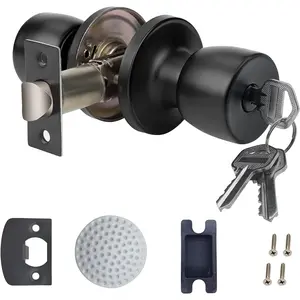 Doorknob with Key Matte Black Round Ball Door Knob Passage Door  Locking Interior/Exterior Door Knob/Berlin Series Lock for Room Door