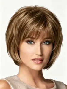 Women's Short Mixed Color Layered Straight Wig, Comfortable and Fashionable, Suitable for All Seasons, Daily Wear, Synthetic Hair Wigs