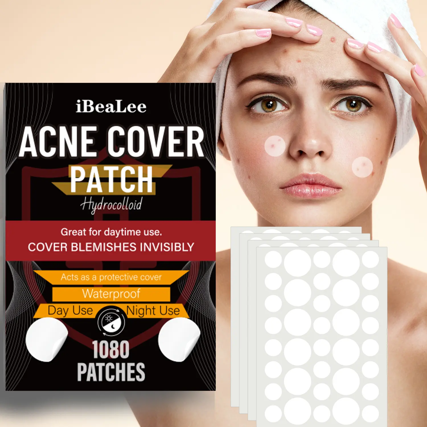 Acne Pimple Patches for Face, Shrinking Zits & Whiteheads in 1 Use, Nighttime Spot Pimple Stickers for Face, 1080 Count