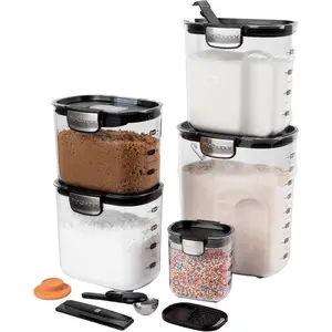 Progressive International ProKeeper+ 9 Piece Clear Plastic Airtight Food Flour and Sugar Baker's Kitchen Storage Organization Container Canister Set with Magnetic Accessories (Black, 9-Piece)