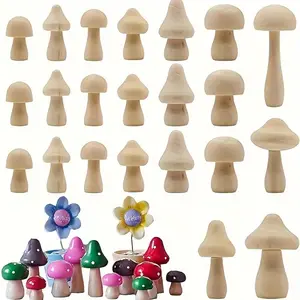 Unfinished Wooden Mushrooms Set, Natural Mini DIY Figures, Handicraft, Perfect for Arts, Crafts, Painting & Home Decor Projects