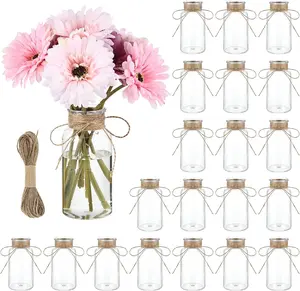 20 Pcs Bud Vases Bulk with Twines Rope, 5.5" Small Flower Vase for Table Centerpieces, Clear Mini Bottle Vase for Flower, Home Office Wedding Table Decorations