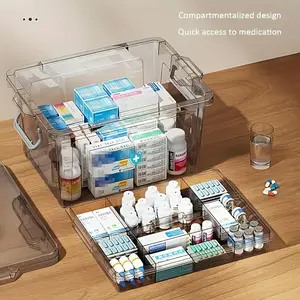 Durable Dual-Layer Medicine Storage Box with Handle, Transparent Waterproof Design, Ideal for Home and Travel, Multiple Compartments