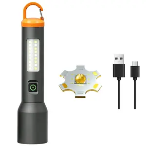 1-Pack 1000LM Super Bright Tactical Flashlight with Hidden Hook, USB-C Rechargeable, Zoomable, 6 Modes, Water Resistant for Camping, Emergency, Fishing, Running, Power Outage, Car Repair & More