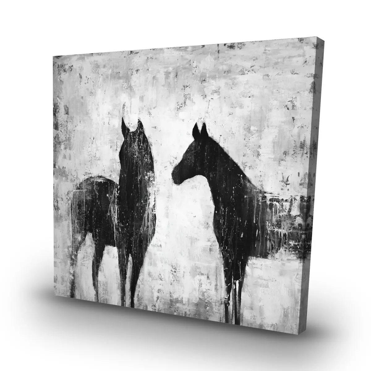 32x32 in Black & White Horse Silhouette Farmhouse Poster Print with 360 Stand, Farm Animal Nature Art, Rustic Bedroom Decor, Ideal Home Supplies Gift