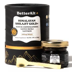 BetterAlt Himalayan GOLD+ Shilajit Resin with KSM-66 Ashwagandha | Lab-tested | Pre-Workout for Muscle Recovery, Gym Performance | 2-Month Pack