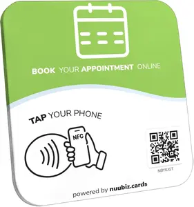 NFC QR Code Sign Plate for Appointment Booking– Functions Like Google Review Tap Card & Social Media Sign - Tap or Scan to Book – No App or Subscription – Works with Your Existing Booking Link – Includes Stand or Adhesive