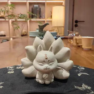 Handmade purple clay tea pet white clay nine-tail fox
