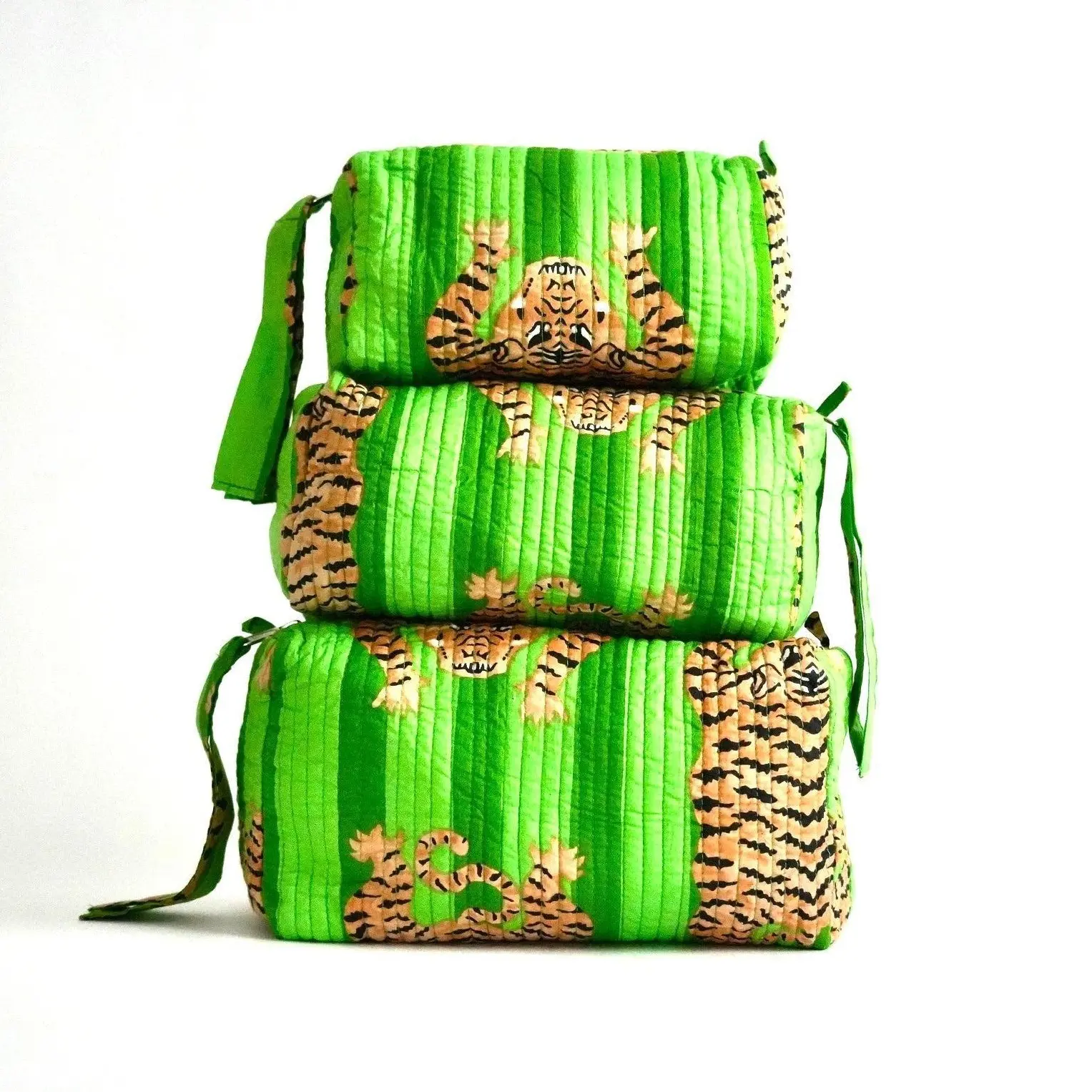 Neon Green Tiger Cosmetic Bag Set