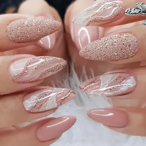 Pink Diamond Gleam Press On Nails | CurvLife Nail | 30pcs Long Stiletto Fake Nails | Glossy Finish with Sparkling Swirls in Blush Tones | Easy to Apply, Comfortable & Long-Lasting | Perfect for Weddings, Bridal Showers, Galas & Romantic Evenings