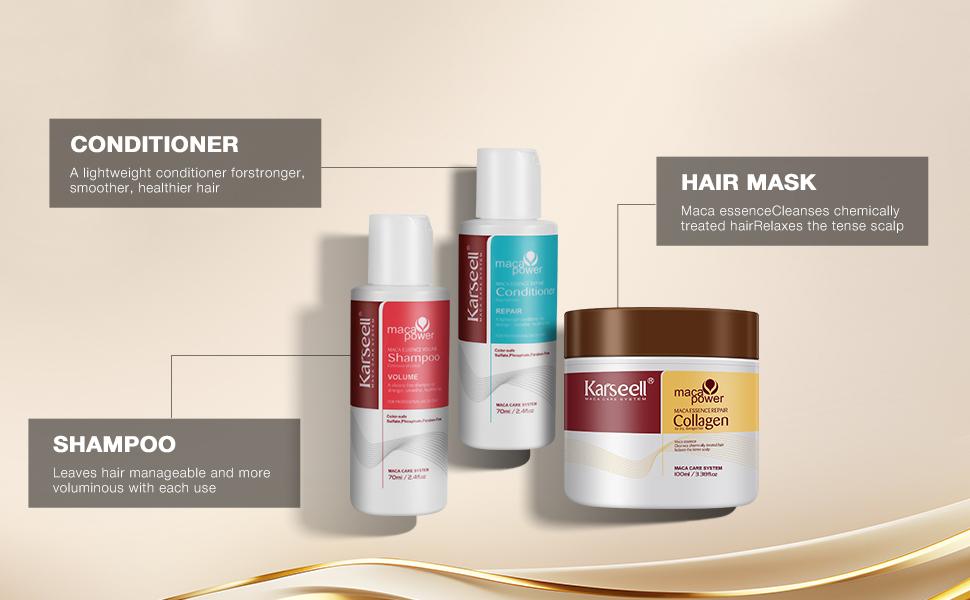 Karseell  HairMask Sample (100ml), Shampoo Sample and Conditioner Sample Travel Set Suitable for All Hair Types3.38floz +2.4floz+2.4flozArganHaircare