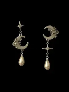 Vintage Moon Star Water Drop Pendant Earrings, Punk Style Asymmetrical Design, Women's Party Jewelry, Unique Statement Earings, All Seasons