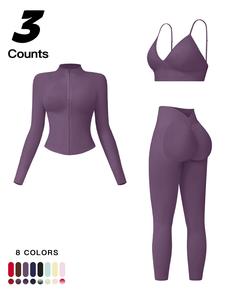 women's outdoor running quick-dry jacket and high-waist leggings set, v-neck long sleeve yoga tops for fitness and casual wear, stylish activewear