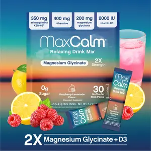 MaxCalm Relaxing Drink Mix - Raspberry-Lemonade Flavor - Magnesium Supplement with KSM-66 Ashwagandha - Supports Relaxation - 30 Single-Serve Packets MaxCalm Relaxing Drink Mix - Raspberry-Lemonade Flavor - Magnesium Supplement with KSM-66 Ashwagandha - Supports Relaxation - 30 Single-Serve Packets