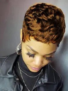 Short Curly Pixie Cut Wig for women Short straight Burgundy Human Hair Curly Layered Black Wigs Fluffy Natural Wig