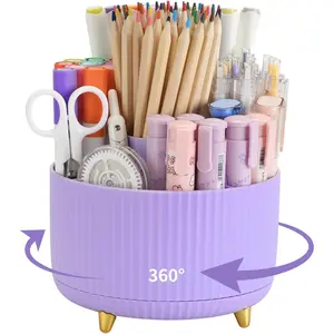 Camelmother Pen Holder For Desk With 5 Slots 360°Rotating Pencil Holder Makeup Organiezr Teacher Supplies Office decor (purple)