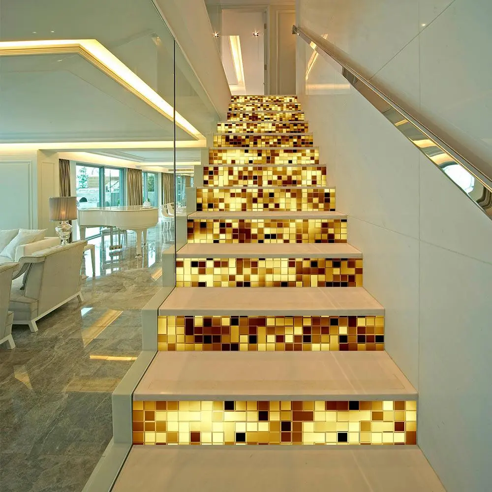 Geometric Pattern Stair Sticker, 13pcs/set Waterproof Self-adhesive Wall Sticker, Removable Wall Decal for Home Stair Decor