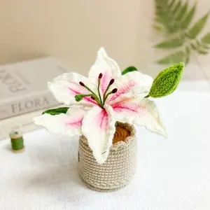 Handmade Crochet White Lily in Pot, Mini Crochet Flower in Pot, Elegant Floral Decor & Thoughtful Gift