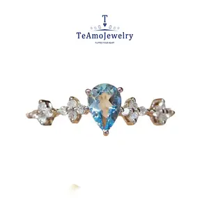【RZ-368】925 Sterling Silver Artificial gemstone 5A Ring, Sea Blue Zirconium Ring Fashionable Versatile Jewelry Open Index Finger Ring
