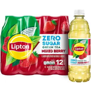 Lipton Zero Sugar Iced Tea, Green Tea Mixed Berry, 16.9 fl oz Bottles, (12 Pack), 100% DV Vitamin C