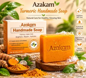 PACK OF 3 AZAKAM TURMERIC KOJIC ACID SOAP. Perfect for daily use and suitable for all skin types.  Leaves skin soft & refreshed. Glow confidently with Turmeric Soap.