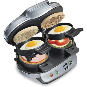 Dual Breakfast Sandwich Maker with Timer, Silver (25490A)