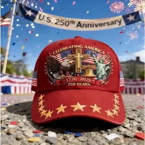 Unisex Adjustable Stylish American Trucker Hat - 2D Cross Eagle Print Cotton, U.S. 250th Anniversary Patriotic Veterans Accessory, Fit for Daily Casual Wear, American Hat