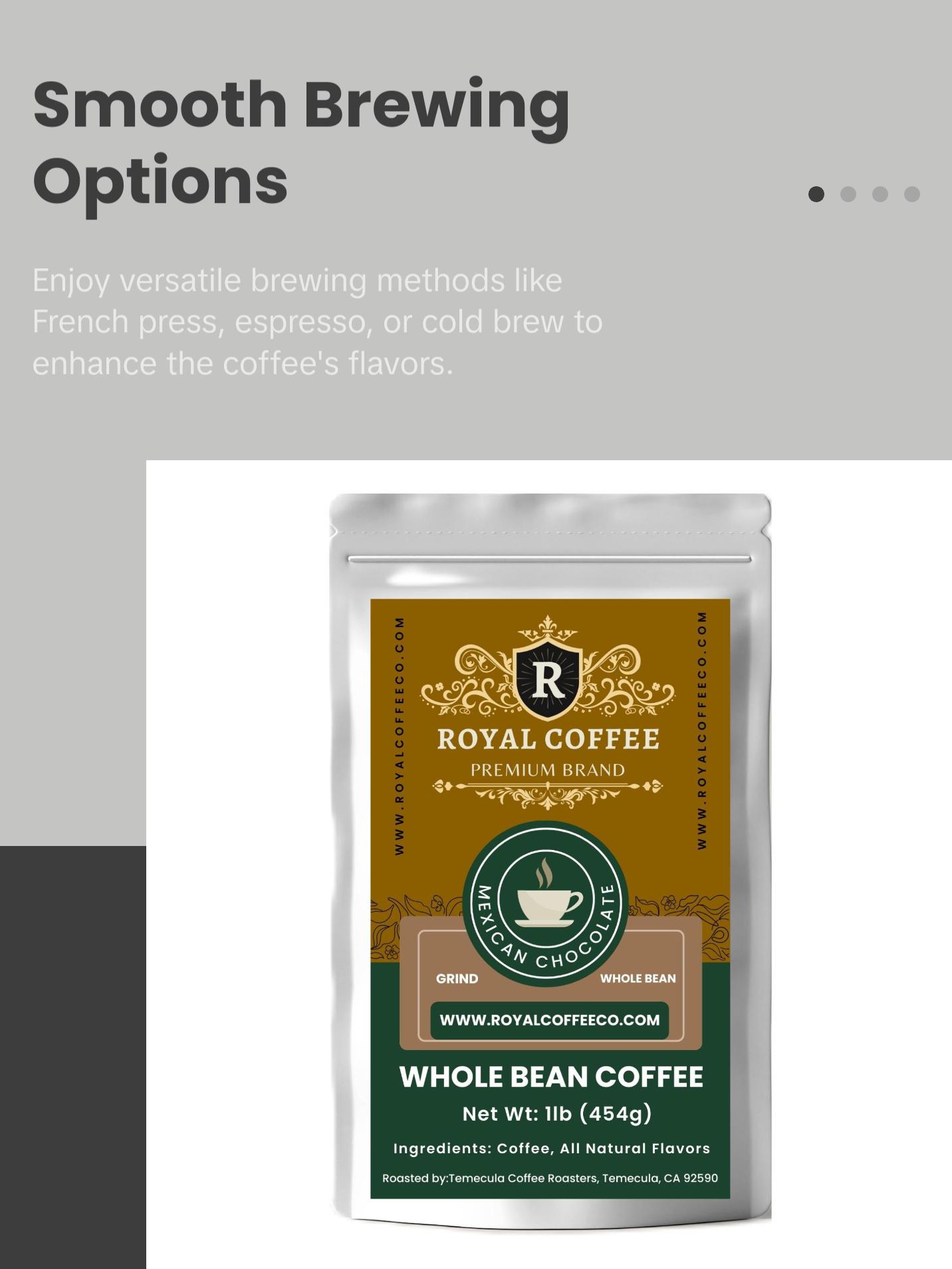 Royal Mexican Chocolate Freshly Roasted Flavored Coffee, (Mexican Chocolate) (Whole Bean)