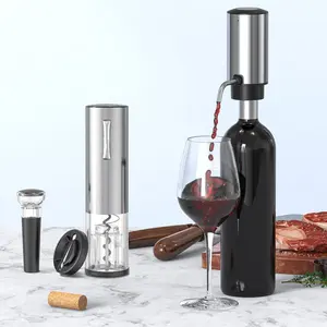 5-in-1 Electric Wine Opener Set with Aerator Stopper Foil Cutter ABS Silver Black One-Touch Operation Vacuum Stopper USB Charging Cable for Home Parties Bars
