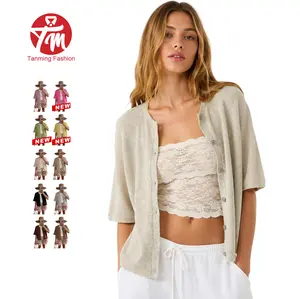 Tanming Women's Short Sleeve Cardigan Sweaters Crew Neck Soft Ribbed Knitting Button Down Tops Lightweight Breathable Summer Layering Cover Up Knitwear Top Flattering Fit for Casual Office Work Travel Springfresh Womenswear #SpringStatements
