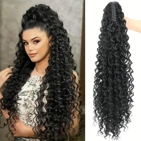 NICESY Women's 24-in Wavy Curly Ponytail Clip-in Hairpiece - Durable Heat-Resistant Fiber, Quick Weave, Easy Styling for Daily Ponytail Hairstyles, Curly Silky Waves Clip Attachment Synthetic Extensions & Pieces