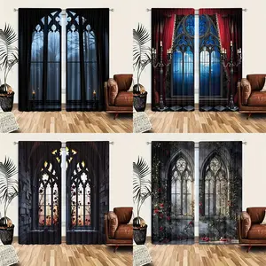 Set of 2, Gothic-Style Window Curtains for a Horror-Themed House, Featuring Rod Pocket Design, Suitable for Bedroom And Living Room, Versatile Usage, Ideal for Home And Room Decor, Home Decoration, Set of Two