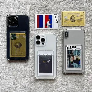 Fashionable shockproof TPU phone case for iPhone 16/15/14/13/12/11 ProMax Plus, four-corner protection, lightweight and portable, transparent black, suitable for storing idol cards, credit cards, ID cards, postcards, Polaroid photos