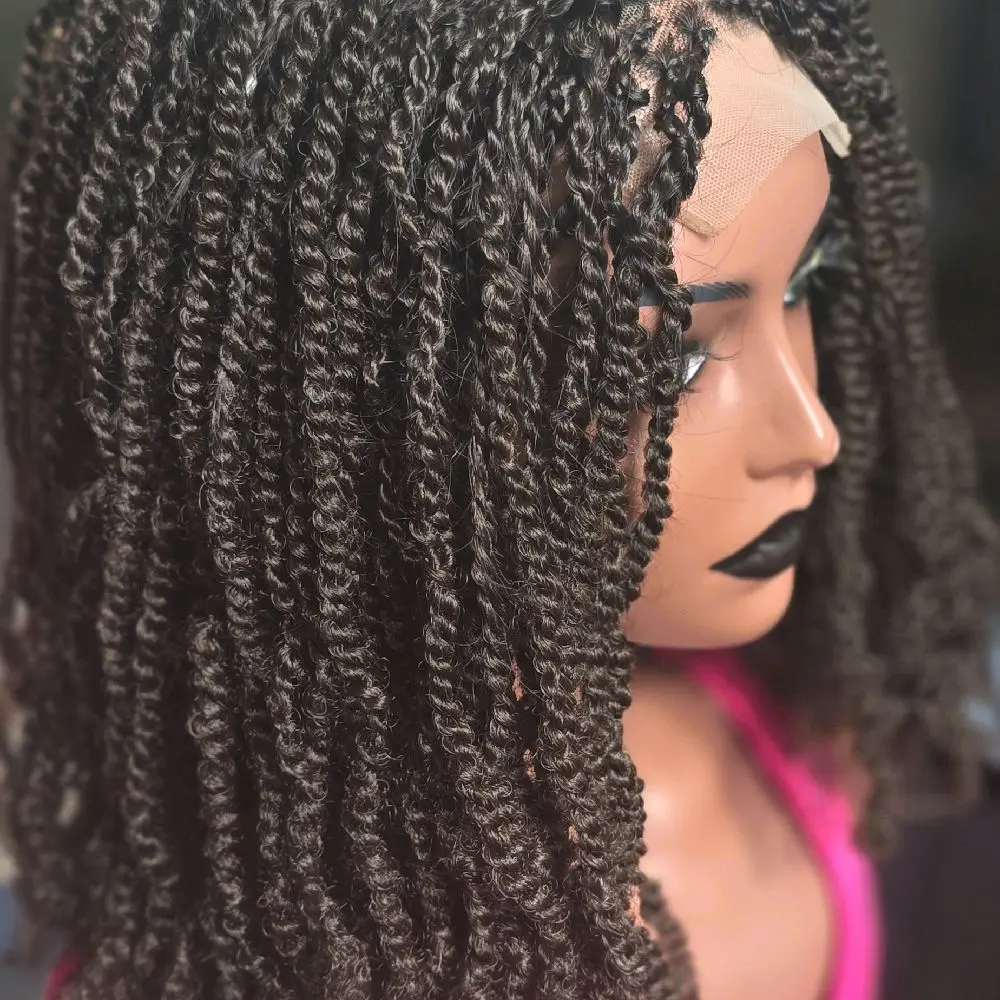 Kinky Curly Wig for Women, 12-Inch Brown Synthetic Hair, Glueless 4x4 Closure, Easy Install Machine Made Design