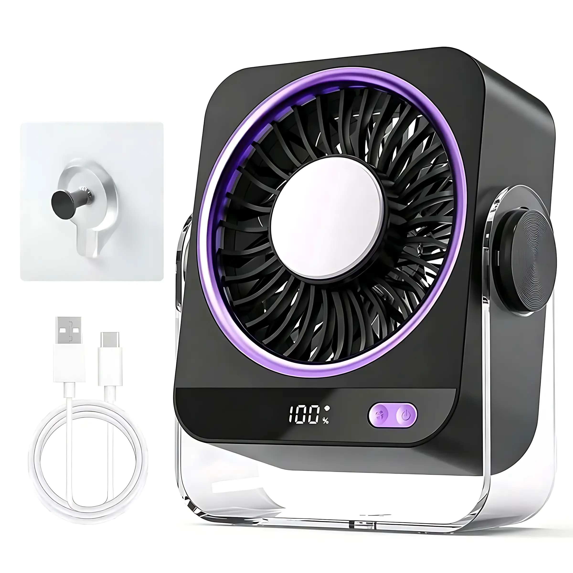 Small portable desk fan, rechargeable USB fan, 199 speeds digital display, quiet turbo airflow fan, 180° tilt personal desktop fan for bedroom, office, travel, camping, cruise, RV, low noise table fan with dual adjustment modes