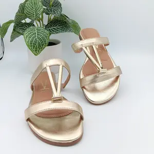 Golden Vizzano Sandals with V Design - Elegant Gold Color & Unique V-Shaped Strap Style for Women's Casual Summer Footwear