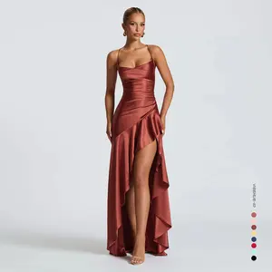 2026 Summer New Women's Sexy Cami Dress, Backless Ruffle Irregular Hem Party Maxi Gown