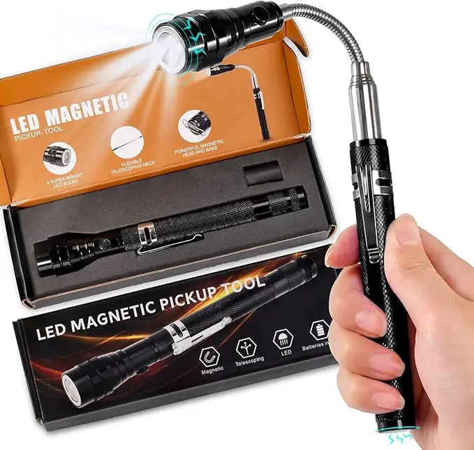 Magnetic Flashlight Pickup Tool  Telescoping Magnet Flashlight  Cool Magnet Telescoping Gadgets with LED Dad Gifts Gifts for Women Men Husband Him Boy