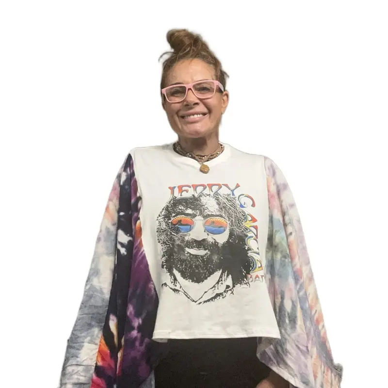 Grateful Dead Jerry Garcia Tshirt Poncho Made from Upcycled Tie Dye Caftan One Size Fits Most Unique Design