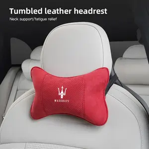 Car Suede Headrest Neck Support Auto Seat Accessories For Maserati Levante Ghibli MC20 Grecale Quattroporte GranTurismo President GranCabrio Coupe Spyder