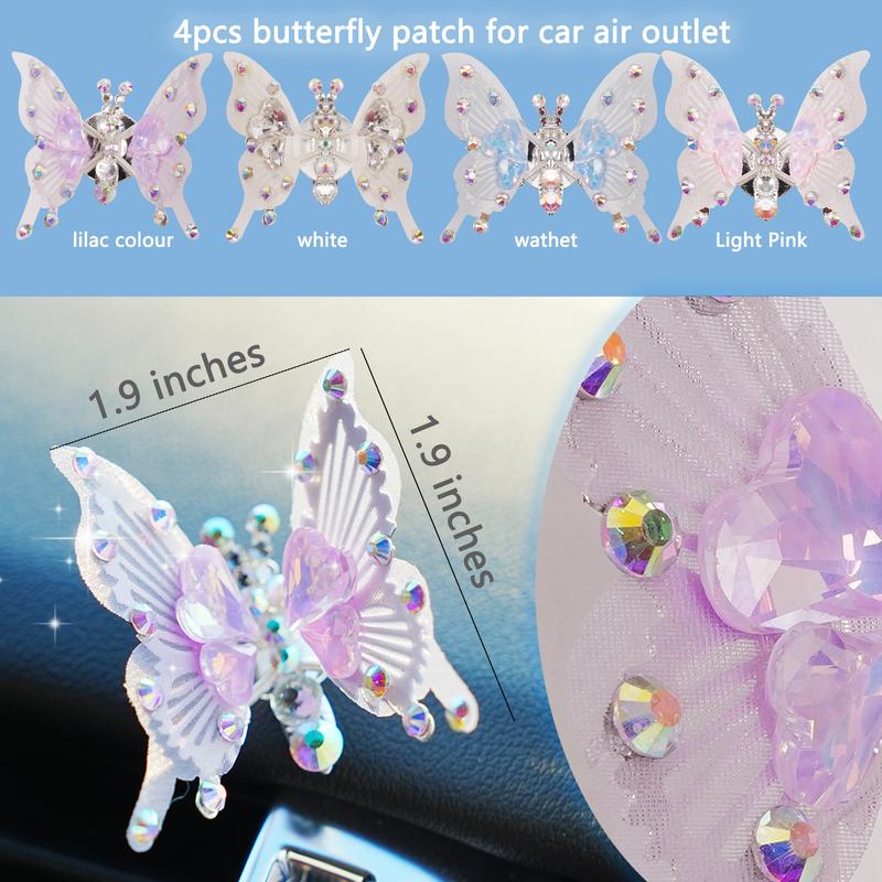 Girly Glam Butterfly Stickers for Car Interior Rhinestone Appliqués with Movable Wings