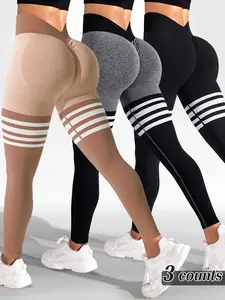 TCVC Sporty Women's Striped Print Ruched V-Waist Back Sports Leggings, tummy control legging,High Stretch Seamless Yoga Leggings, Ladies Sportswear for Winter&Christmas,fitness gym wear, butt-lifting yoga pant snatching leggings versatile sportswear