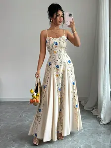 Floral Print Patchwork Sleeveless Dress Floral Formal Dress Long Dress Summer Garden Party Formal Dress Sundress Long Fashionable Dresses