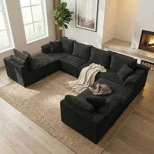 U-Shaped Modular Modern Upholstered Sofa Sets, Knitted Fabric Sectional Sleeper Couch Bed, Space-Saving Transformable Large Comfortable Indoor Living Room Home Decor Furniture