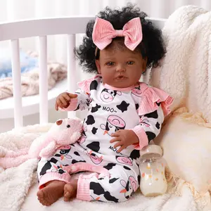 BABESIDE Black Baby Dolls Girl - 20 -Inch Reborn Doll with Feeding Accessories Set Lifelike Realistic Newborn Baby Dolls Real Life Baby with Clothes and Toy Gift for Kids Age 3+