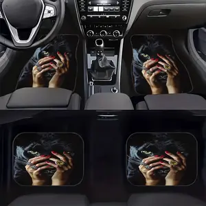 4pcs Leopard & Ring Car Floor Mats - Full Coverage All-Weather Anti-Slip Floor Liners Suitable for SUVs, Trucks - Heavy-Duty Black/Golden Animal Print Design, Fit for Driver/Passenger/Backseat/Trunk, Car Interior Accessory, Car Mat Set, Car Accessories