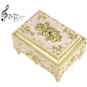 Box, Beige Metal Musical  Box Keepsake Box, Small Trinket  Storage Box  for Girl Women (Tune: You are My Sunshine),  Rose