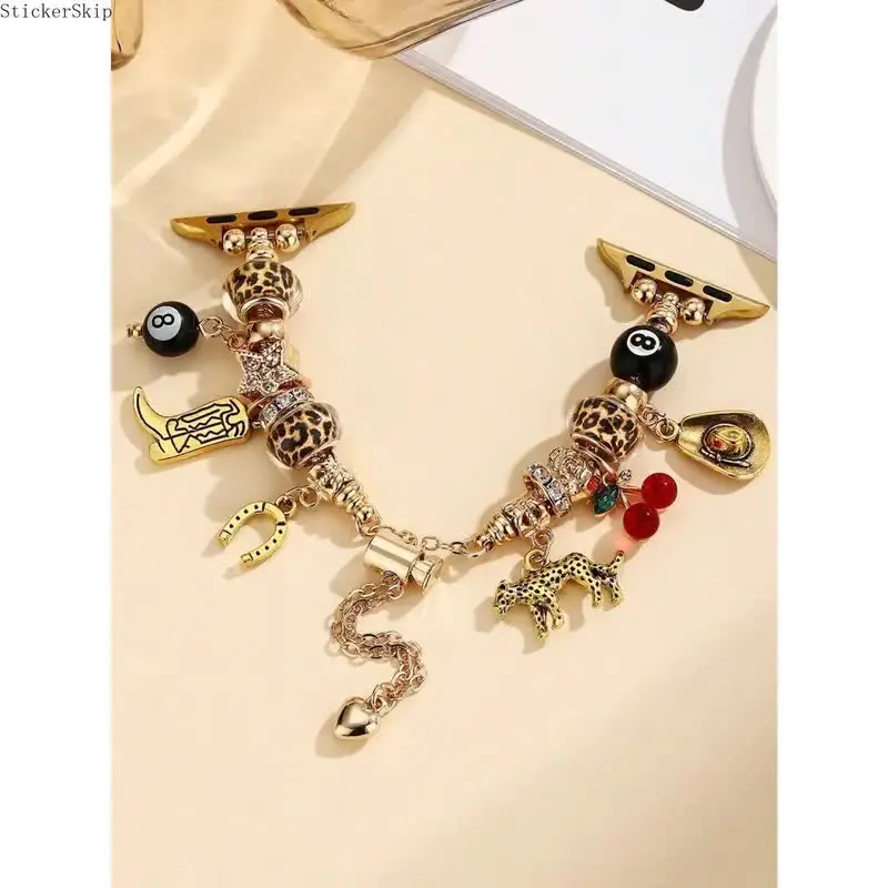 2026 Western Vintage Cactus Cowboy  Apple Watch Band, Leopard Charm Boot Bracelet Strap for Women, Personalized Fashion Wristband, Compatible with Apple Watch Ultra SE Series 1-11, 38-49mm Universal Fit, Stylish Smart Watch Wearable Accessory chic metal