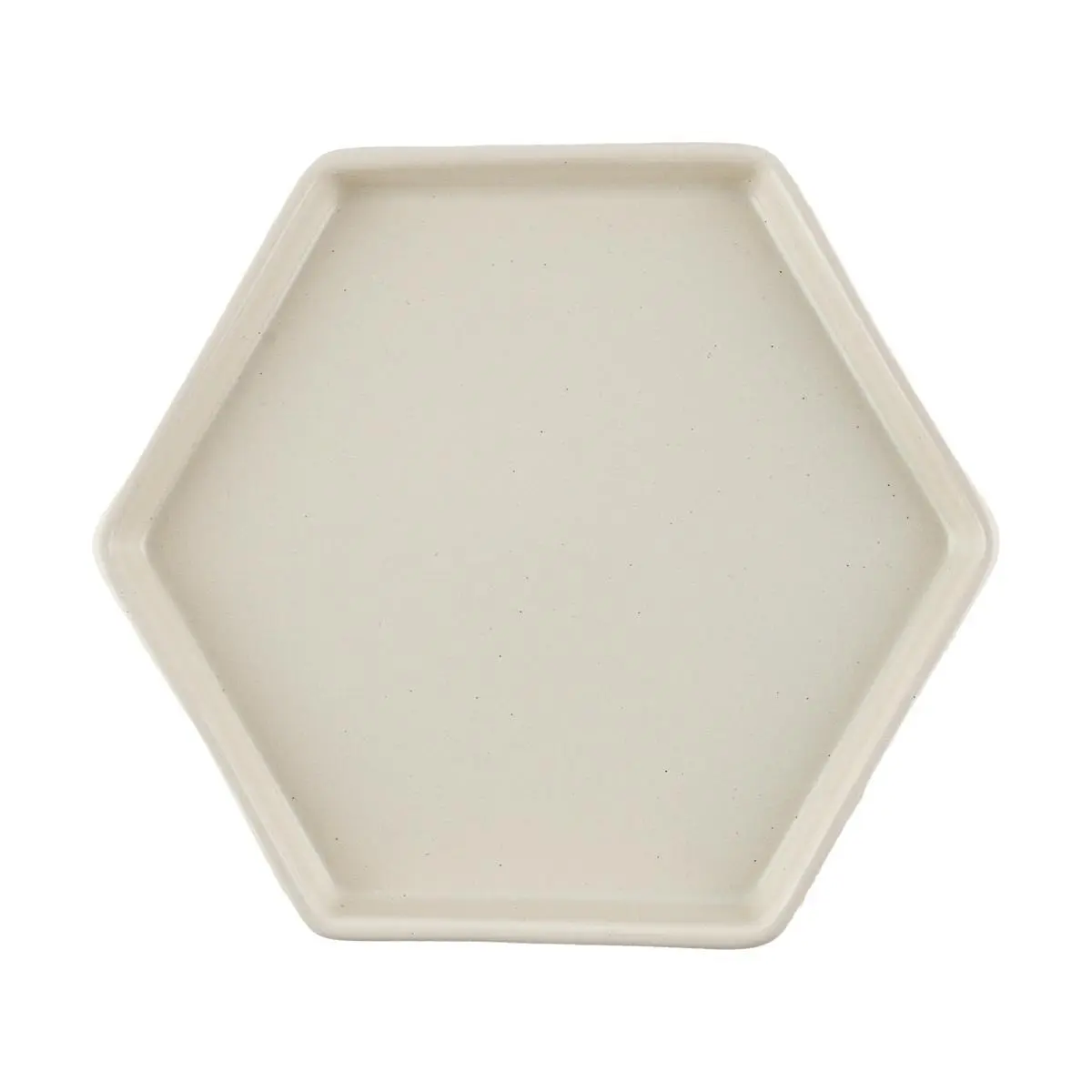 SSUEIM Mariebel Korean Ceramic Hexagon Plate - 185mm Oat Color Dessert Cake Snack Dish